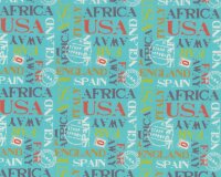 Glatter Baumwollstoff LITTLE JOURNEY, Stempel-Schrift,...