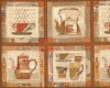 30-cm-Rapport Patchworkstoff "Teapot" mit Teekannen im Rahmen mit Schrift und Noten, hellbraun