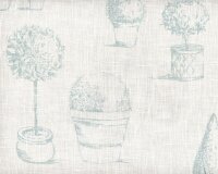 Englischer Leinen-Dekostoff Clarke & Clarke TOPIARY, Buchsbäume, wollweiß-helles mint