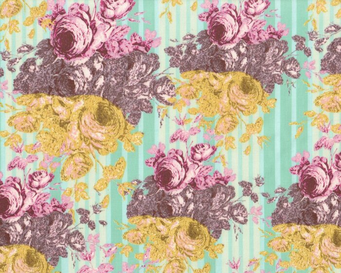 Patchworkstoff ROSE WATER, Rosenbouquets, mintgrün-rosa