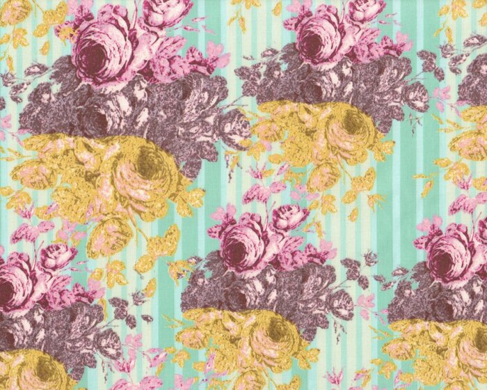 Patchworkstoff ROSE WATER, Rosenbouquets, mintgrün, Tina Givens