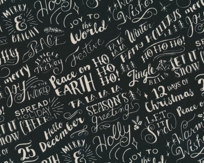 Patchworkstoff JUNIPER BERRY, Weihnachtsschrift, schwarz-antikweiß, Moda Fabrics