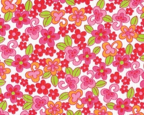 Feine Baumwolle mit leichtem Längs-Crash-Effekt "Sikasso", Comic-Blümchen, pink-rot-hellgrün