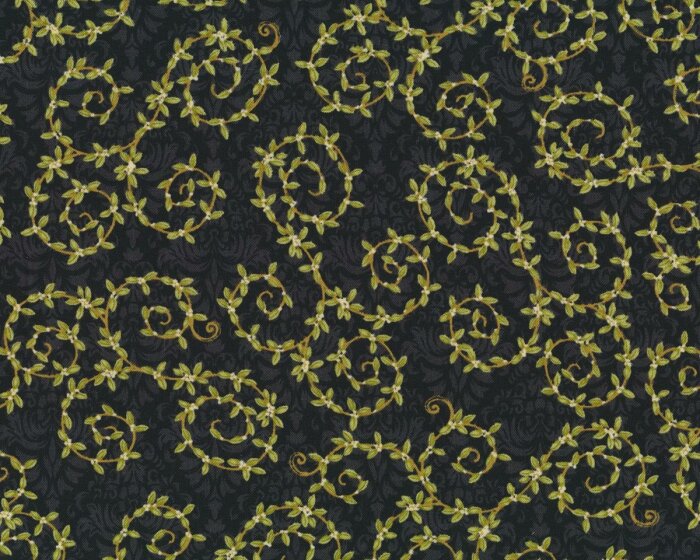 Patchworkstoff WINTER BLISS, Blätter-Ranken, schwarz-gedecktes limette