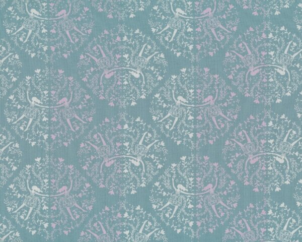 Japan-Patchworkstoff "Cotorienne - Girl", Blütenkreise mit tanzenden Mädchen, gedecktes türkis