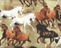 Baumwollstoff, Digitaldruck HORSES GARDEN, Pferde,...