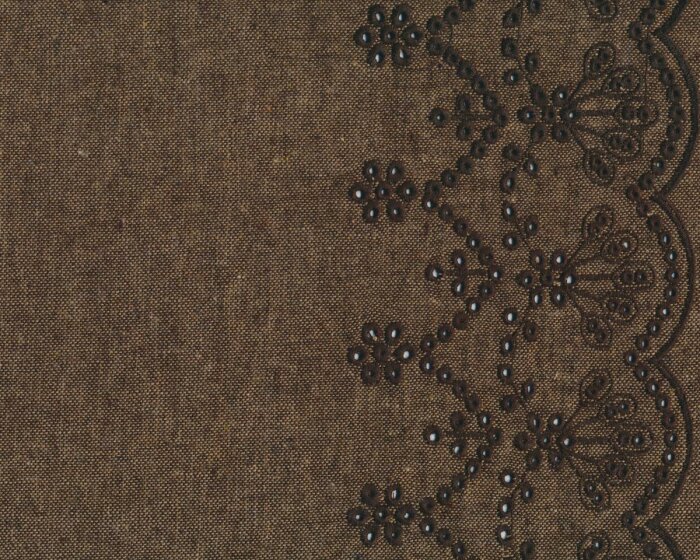 Klassischer Wollstoff, Tweed mit Stickerei  LESLIE, einseitige Bordüren-Bogenkante, braun