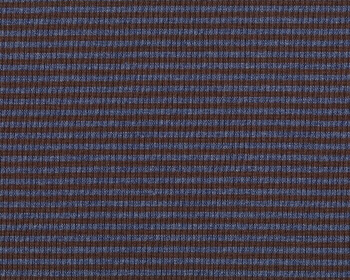 Bündchen-Stoff FEINRIPP RINGEL, schmale Streifen, taubenblau meliert-braun
