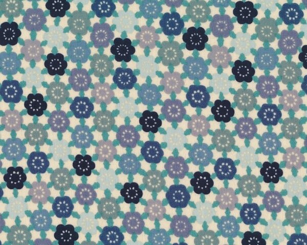 Patchworkstoff CHIYOHANA, Blüten-Gitter, taubenblau-marineblau