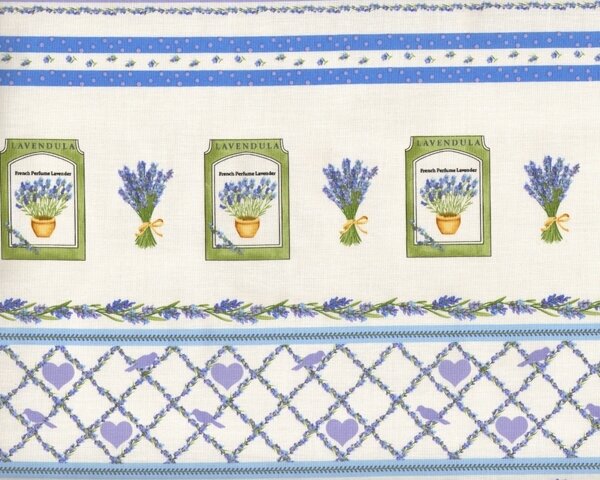 60-cm-Rapport Patchworkstoff Jardin de Lavende, Musterstreifen mit Lavendelmotiven, helllila
