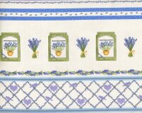 60-cm-Rapport Patchworkstoff "Jardin de Lavende", Musterstreifen mit Lavendelmotiven, helllila