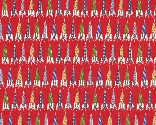Patchworkstoff "Children at play" mit Raketen, rot