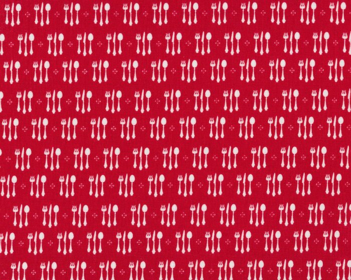 Patchworkstoff  OOH LA LA FRESH AND FRENCH, Besteck, rot-weiß