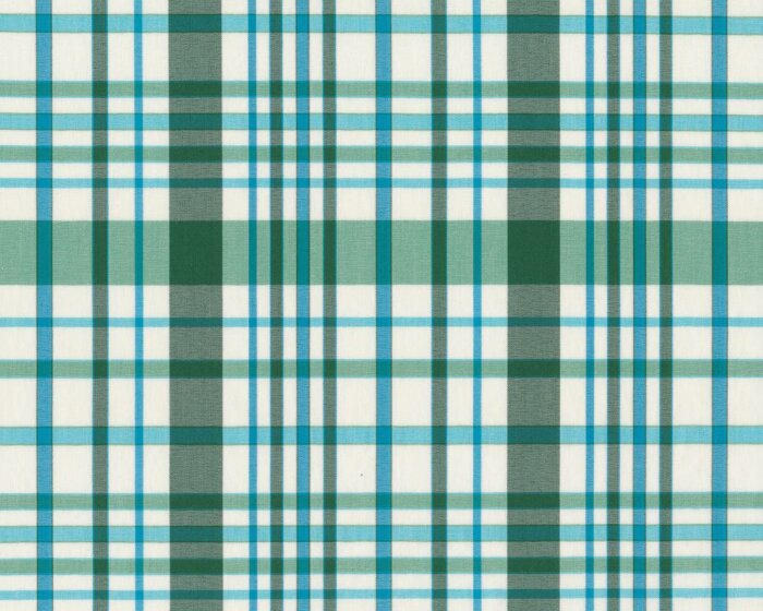 Feiner italienischer Baumwollstoff, Stretch-Popeline COLIA, großes Karo, türkis-dunkelgrün-weiß