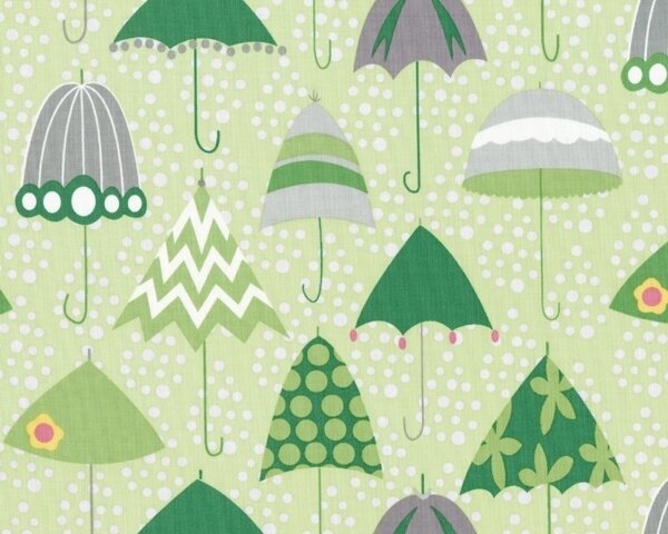 Patchworkstoff "Rainy Days & Mondays" mit Schirmen, hellgrün