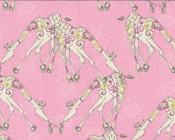 Patchworkstoff RIDDLES AND RHYMES, blumige Giraffen, rosa