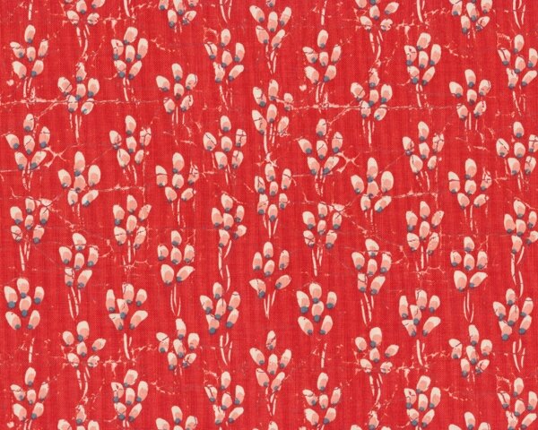 Patchworkstoff Amelias Attic mit kleinen Tupfenblüten, gedecktes rot-helles lachsrot