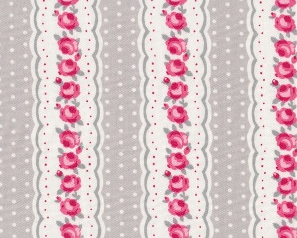 Englischer Dekostoff Clarke & Clarke "Rosetta Chloe", Rosen-Bordüren-Streifen, natur-pink