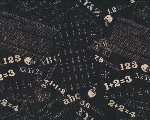 Patchworkstoff "ABC Primer" mit Buchstaben und Zahlen, schwarz-hellbeige