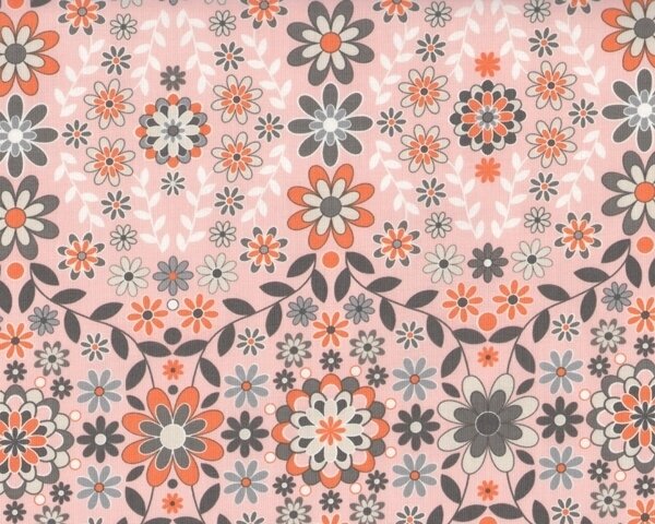 Patchworkstoff SILENT CINEMA mit Blüten-Wellen-Streifen, rosa-grau, Jenean Morrison