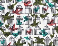 Patchworkstoff Cage Free mit Vogelkäfigen, moosgrün-türkis