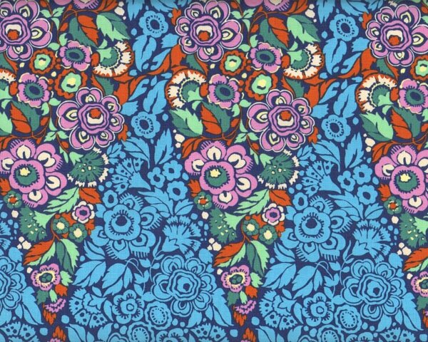 Patchworkstoff HAPI TRAPEZE, Blüten-Rauten, dunkelrosa-mittelblau