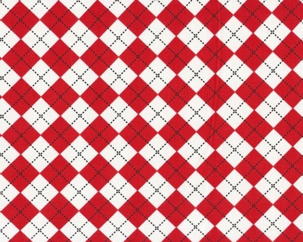 Patchworkstoff Remix mit gestrichelten Karo-Rauten, rot-weiß