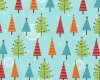 Patchworkserie "Colorful Christmas" mit lustigen Comic-Tannenbäumen, hellblau-orange-rot
