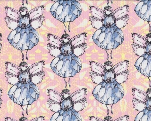 Patchworkstoff RIDDLES AND RHYMES Feen Rosa taubenblau Figuren Gege Patchworkstoff riddles and rhymes feen rosa taubenblau figuren gege