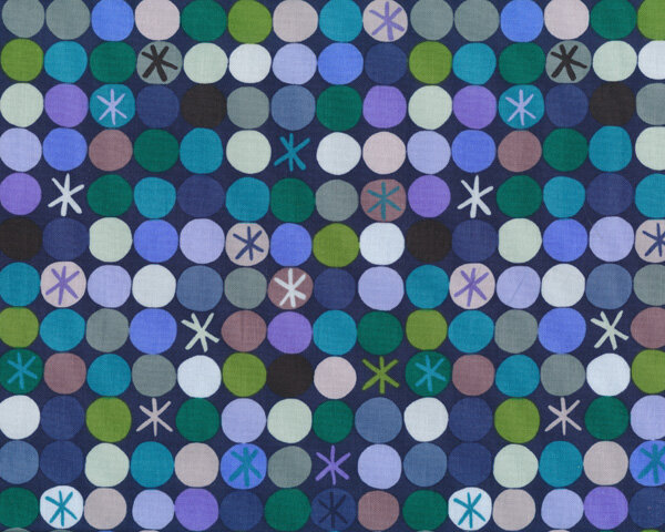 Patchworkstoff YONDER, Punkte-Reihen mit Stern, helllila-dunkelblau