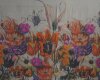 1,15-m-Paneel Seiden-Baumwollmischung mit leichtem Glanz "Orvieto" mit Tulpenwiese, orange-lila