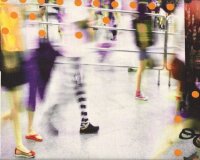 Viskose-Jersey FIGURE ASIA, Fotodruck und Punkte, goldgelb-anthrazit