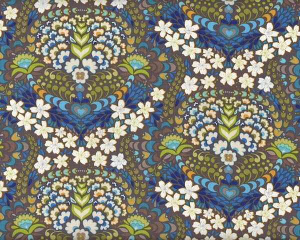 Patchworkstoff "Wish", Medaillon-Blüten-Muster, petrol-blau-hellgrün
