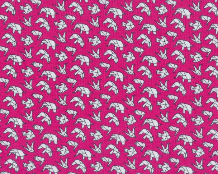 Baumwolljersey mit Elasthan ORIGAMI MINI, Tiere im Origami-Look, pink