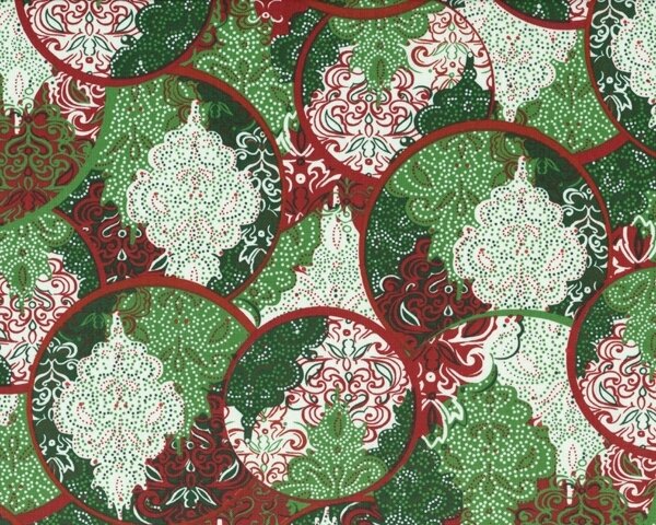 Patchworkstoff "Christmas Baroque Circles" mit großen Ornamentkreisen, rotbraun-grün