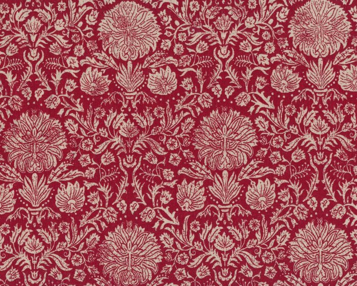Baumwoll-Leinen-Patchworkstoff JOYEUX NOEL LINEN, Ornament-Blumen-Muster, dunkelrot-natur, Moda Fabrics
