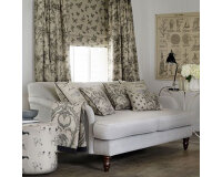 Englischer Leinen-Dekostoff Clarke & Clarke PROVENCE, Ornamentblüten mit Papageien, natur-schwarz