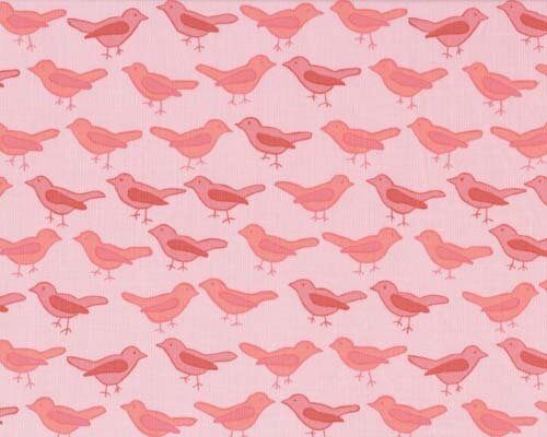 Patchworkserie "Nest" mit Vogelreihen, rosa-pastellrot