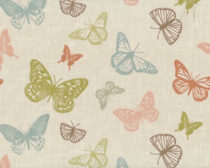 Englischer Dekostoff Clarke & Clarke MARIPOSA, Schmetterlinge, natur-gedecktes limette