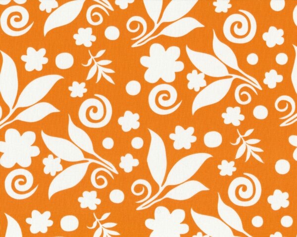 Patchworkstoff "Happy Go Lucky" mit Blumen-Blätter-Stempeln, orange