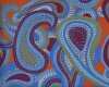 Patchworkstoff "Dancing Paisley" mit großen Punkte-Paisleys, taubenblau-gedecktes weinrot-terracotta