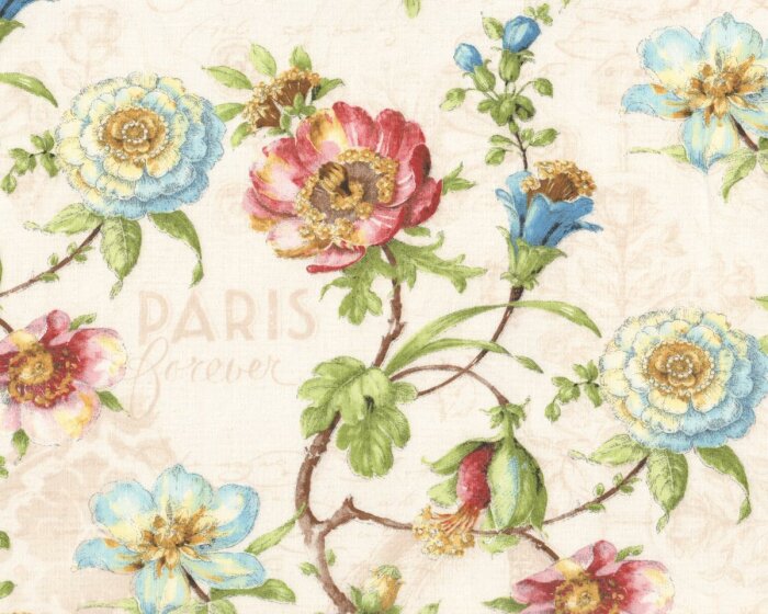 Patchworkstoff PARIS FOREVER, Blütenzweige, helles beige-altrosa