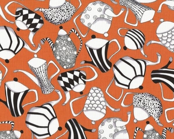 Patchworkstoff WHATS COOKIN, Tee- und Kaffeekannen, dunkles orange, Loralie