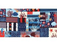 Patchworkstoff INDI IKAT, Unterwasserwelt, gedecktes blau-rot
