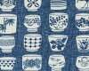 Patchworkstoff "Genmai Tea Cup" mit asiatischen Teetassen, gedecktes blau-wollweiß