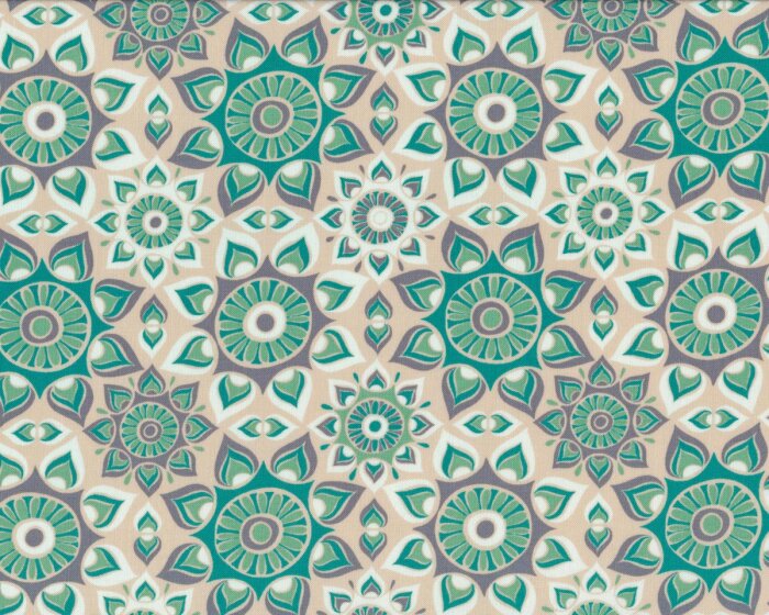 Patchworkstoff STAR LANDING, Sonnen-Blüten, türkisgrün-grau