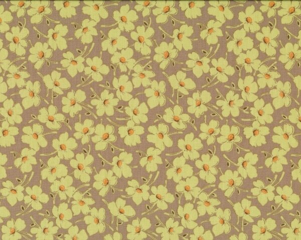 Patchworkstoff GYPSY CARAVAN mit Streublümchen, limette-schlammbraun