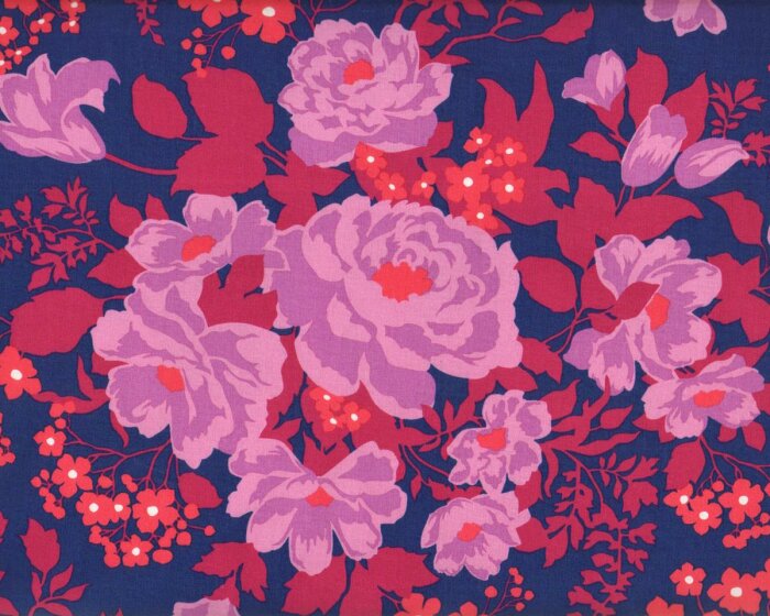 Patchworkstoff FLORA ROSE, Rosen-Bouquets, rosa-dunkelblau