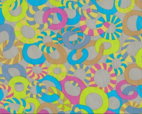 Feiner Patchworkstoff "Jolly" mit gestreiften Ringen, beigegrau-pink