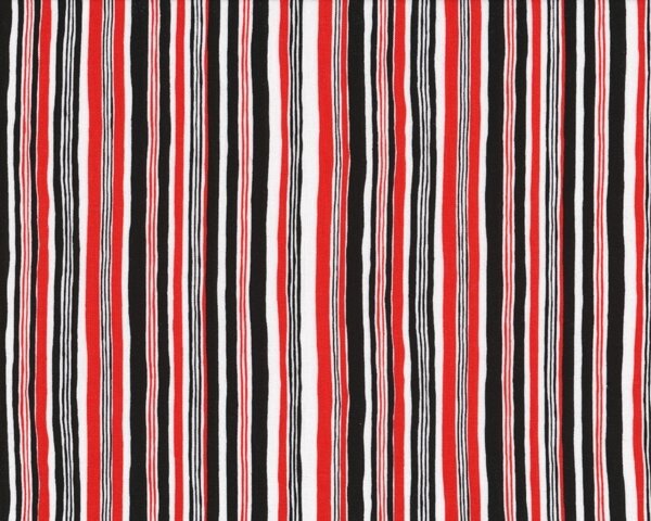 Patchworkstoff Poppy mit Streifen, schwarz-weiß-rot
